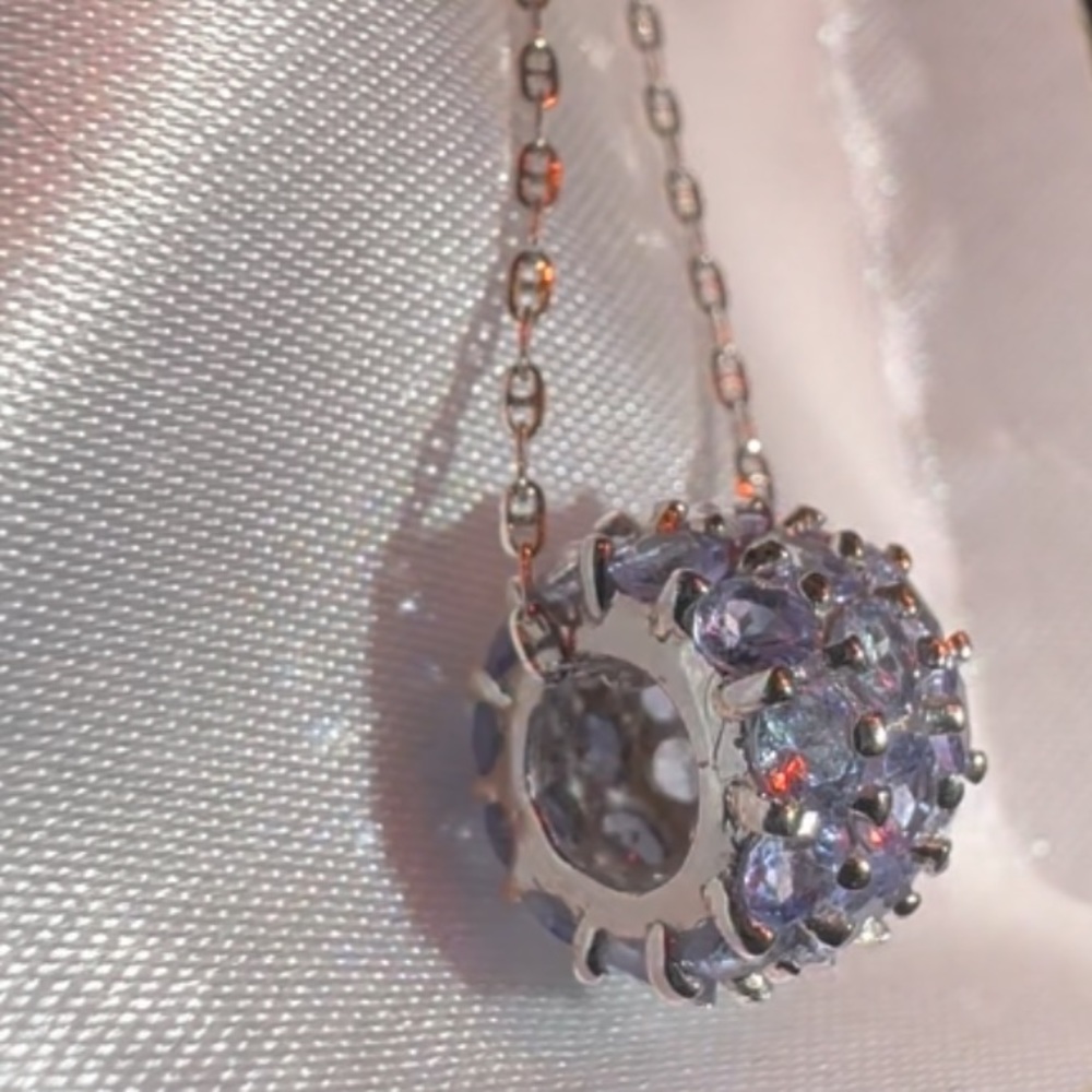 14k White Gold Tanzanite Pendant Bead & “18.25 Inch Chain - Picture 2 of 16